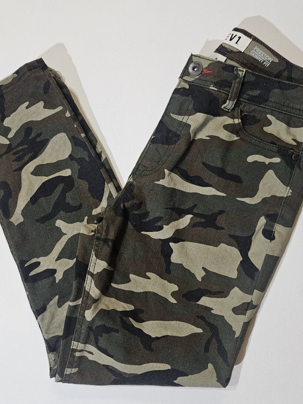 Camo Jean‎ EV1 Womens Size 8 Tan Green Authentic Preston Skinny Mid Rise